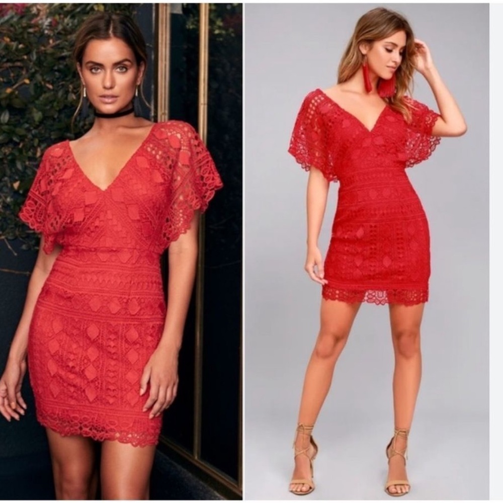 Lulus First Kiss Red Lace Dress